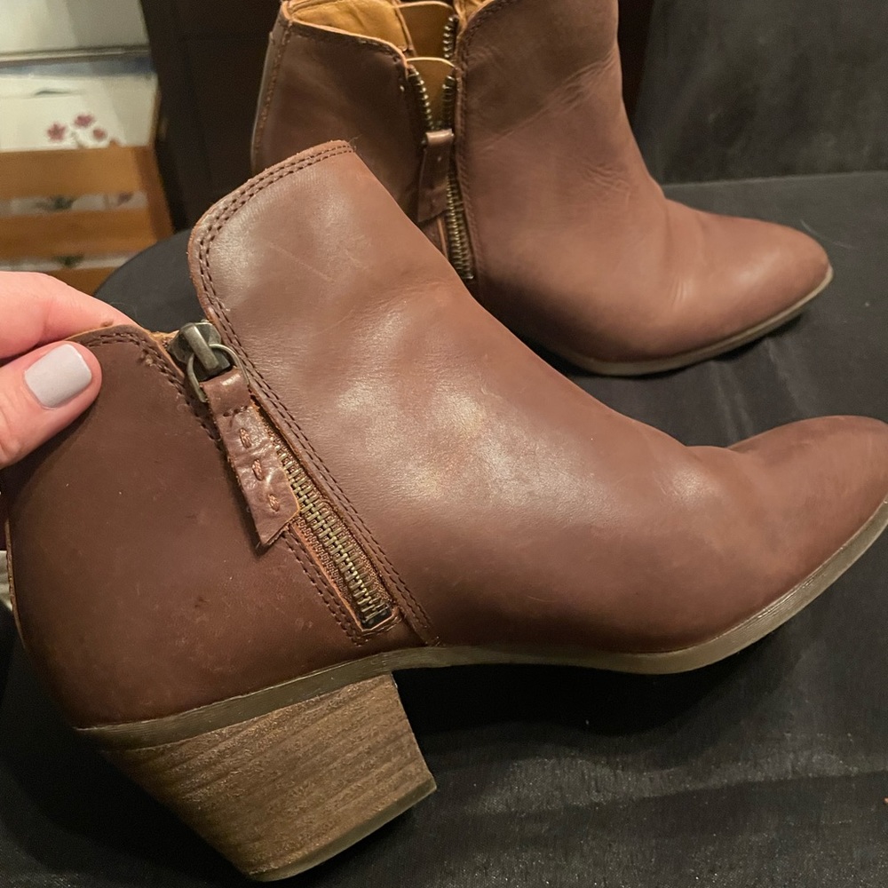 Brown leather booties